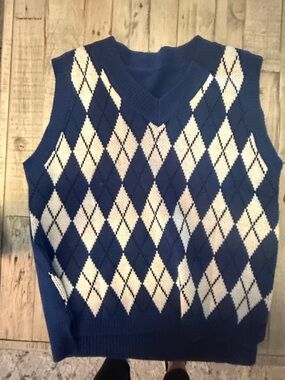 Classic Blue Argyle Knit Vest - Men's Sweater Vest xl
